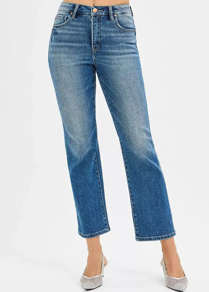 RISEN Tummy Control High Rise Crop Straight Jeans - Sleekdenim.com