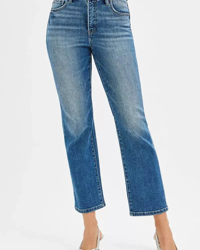 RISEN Tummy Control High Rise Crop Straight Jeans - Sleekdenim.com