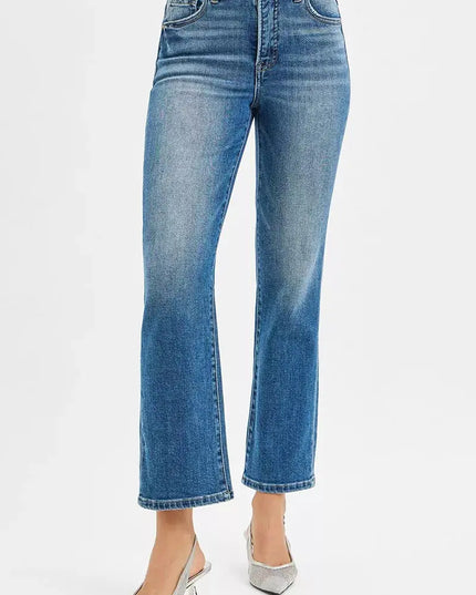 RISEN Tummy Control High Rise Crop Straight Jeans - Sleekdenim.com