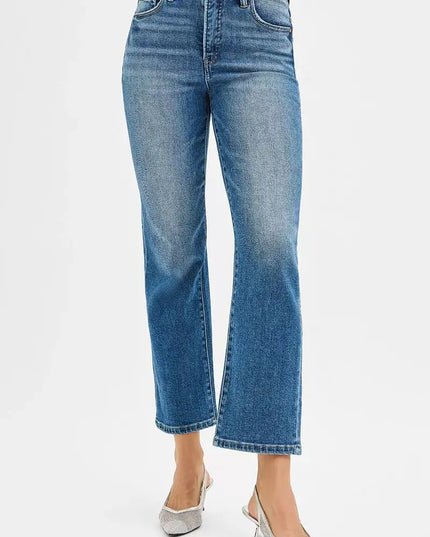 RISEN Tummy Control High Rise Crop Straight Jeans - Sleekdenim.com