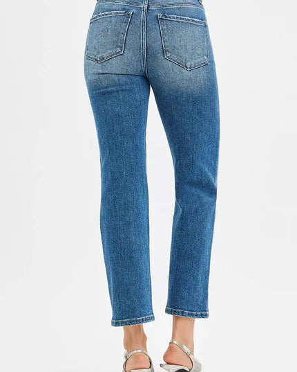 RISEN Tummy Control High Rise Crop Straight Jeans - Sleekdenim.com