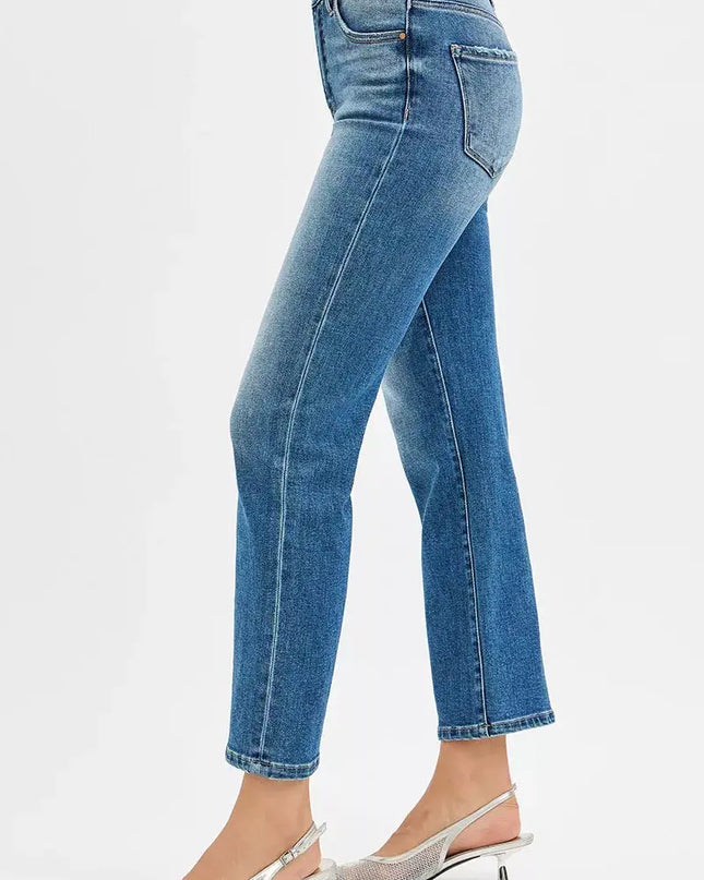 RISEN Tummy Control High Rise Crop Straight Jeans - Sleekdenim.com