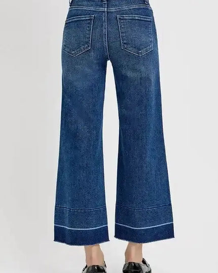 RISEN Tummy Control High Rise Crop Wide Hem Jeans - Sleekdenim.com