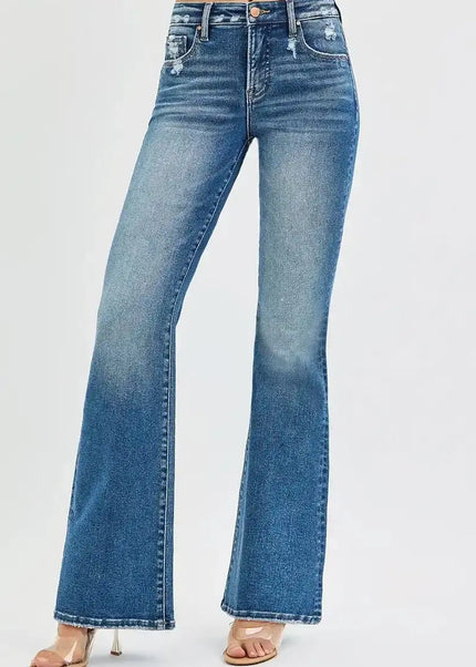 RISEN Tummy Control High Rise Flare Jeans - Sleekdenim.com