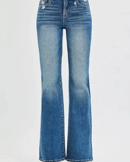 RISEN Tummy Control High Rise Flare Jeans - Sleekdenim.com