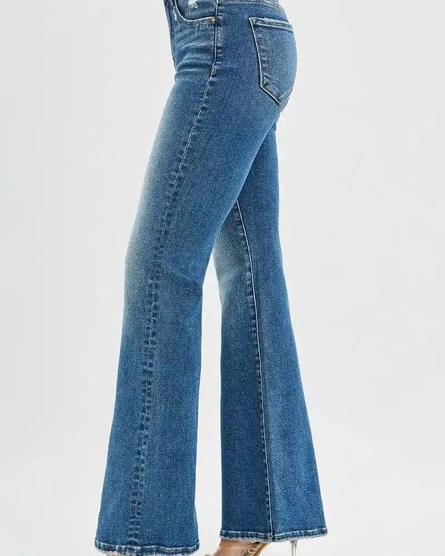 RISEN Tummy Control High Rise Flare Jeans - Sleekdenim.com