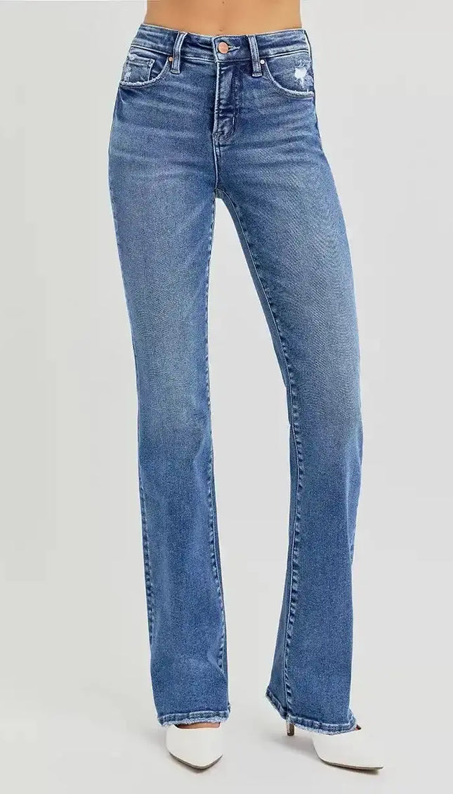 RISEN Tummy Control High Rise Straight Jeans - Sleekdenim.com