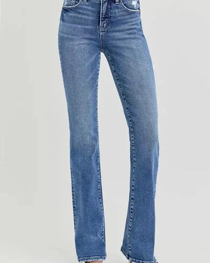 RISEN Tummy Control High Rise Straight Jeans - Sleekdenim.com