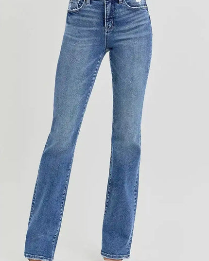 RISEN Tummy Control High Rise Straight Jeans - Sleekdenim.com