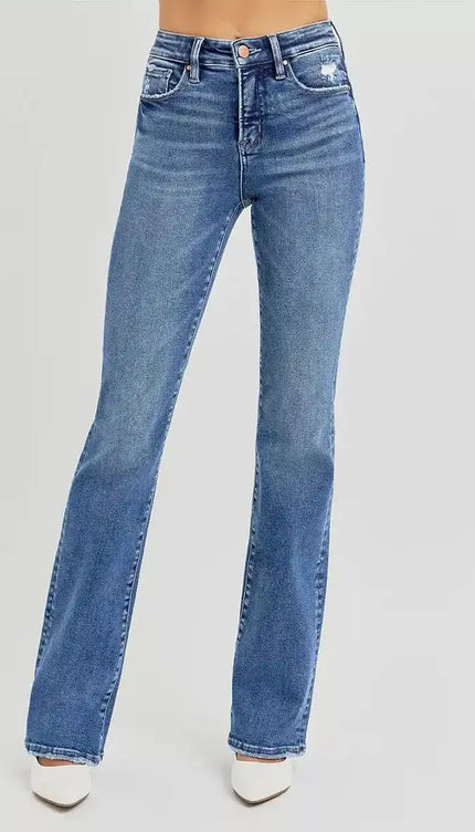 RISEN Tummy Control High Rise Straight Jeans - Sleekdenim.com
