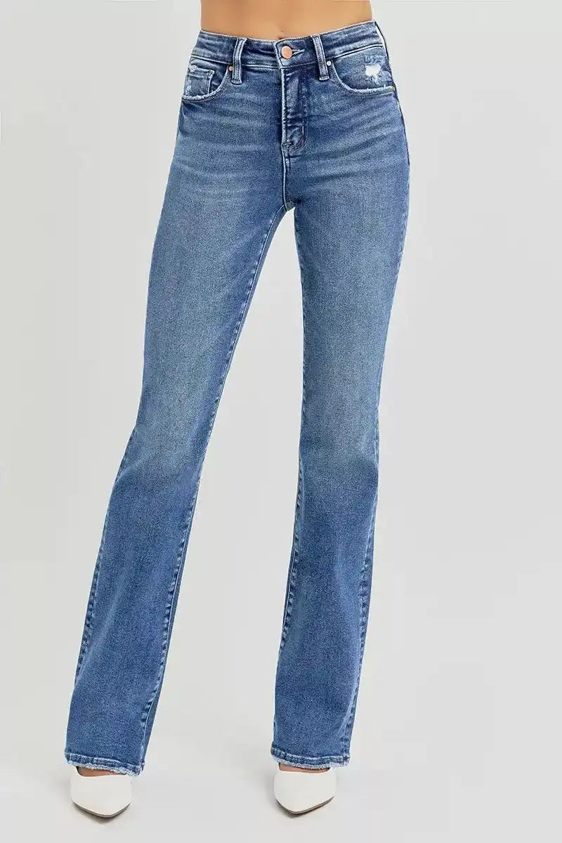 RISEN Tummy Control High Rise Straight Jeans - Sleekdenim.com