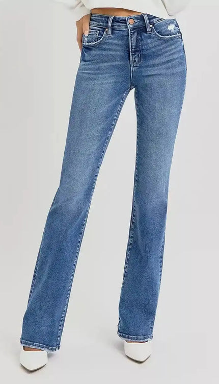 RISEN Tummy Control High Rise Straight Jeans - Sleekdenim.com