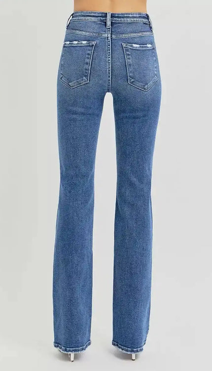 RISEN Tummy Control High Rise Straight Jeans - Sleekdenim.com