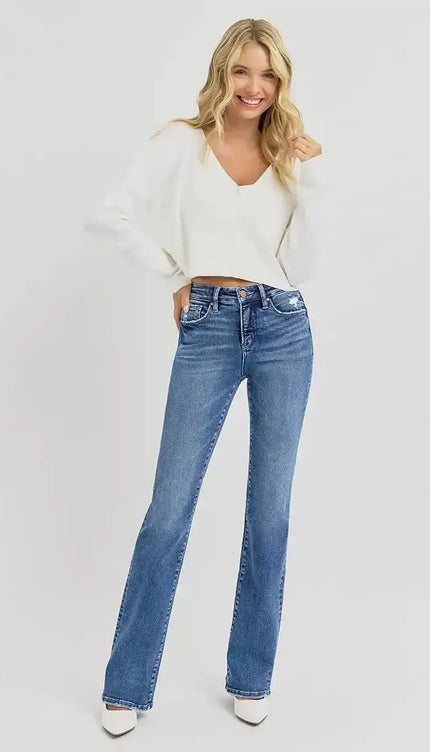 RISEN Tummy Control High Rise Straight Jeans - Sleekdenim.com