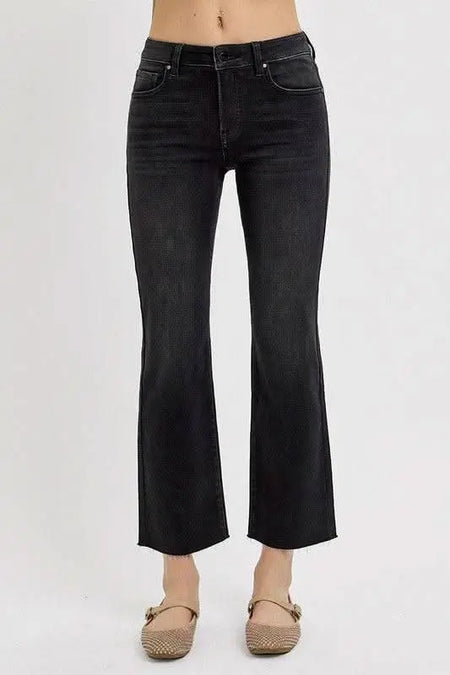 RISEN Tummy Control Mid Rise Crop Straight Jeans - Sleekdenim.com