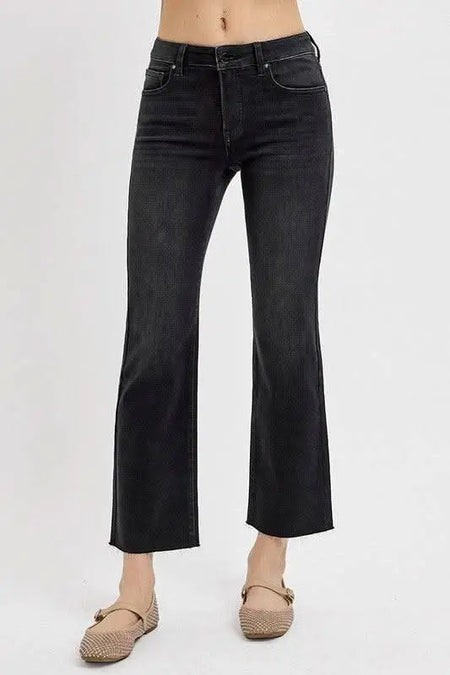 RISEN Tummy Control Mid Rise Crop Straight Jeans - Sleekdenim.com