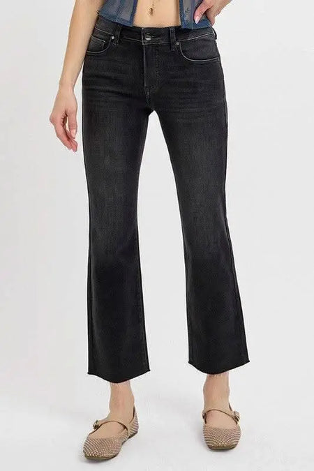 RISEN Tummy Control Mid Rise Crop Straight Jeans - Sleekdenim.com