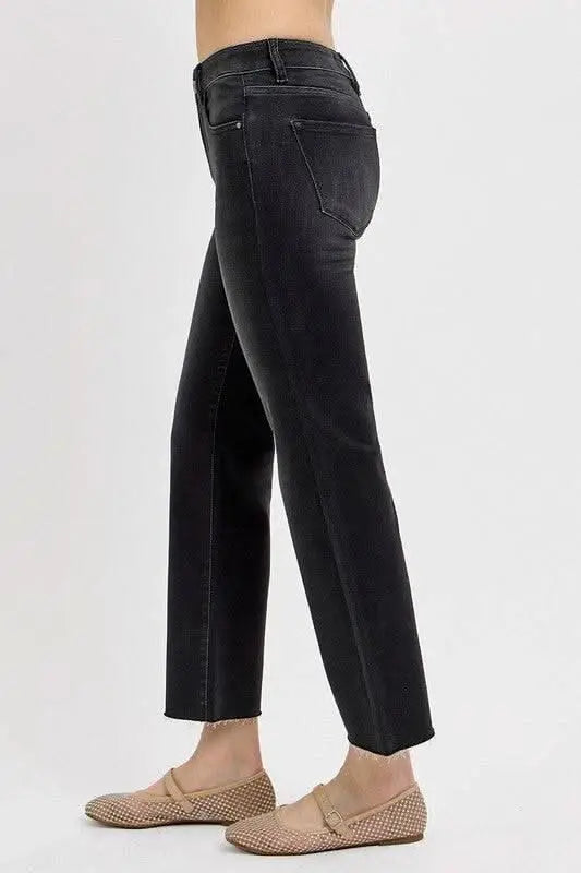 RISEN Tummy Control Mid Rise Crop Straight Jeans - Sleekdenim.com