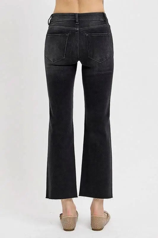 RISEN Tummy Control Mid Rise Crop Straight Jeans - Sleekdenim.com