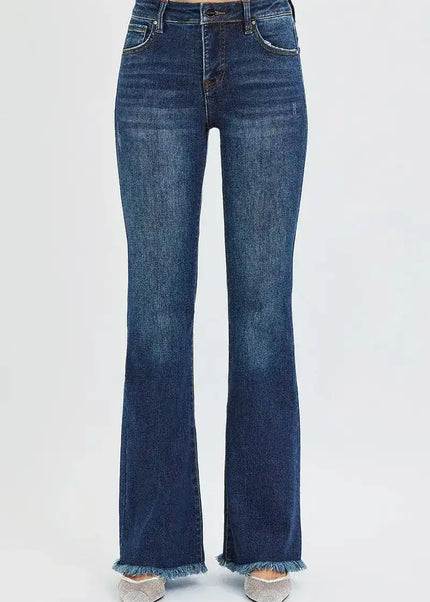 RISEN Tummy Control Mid Rise Flare Jeans - Sleekdenim.com
