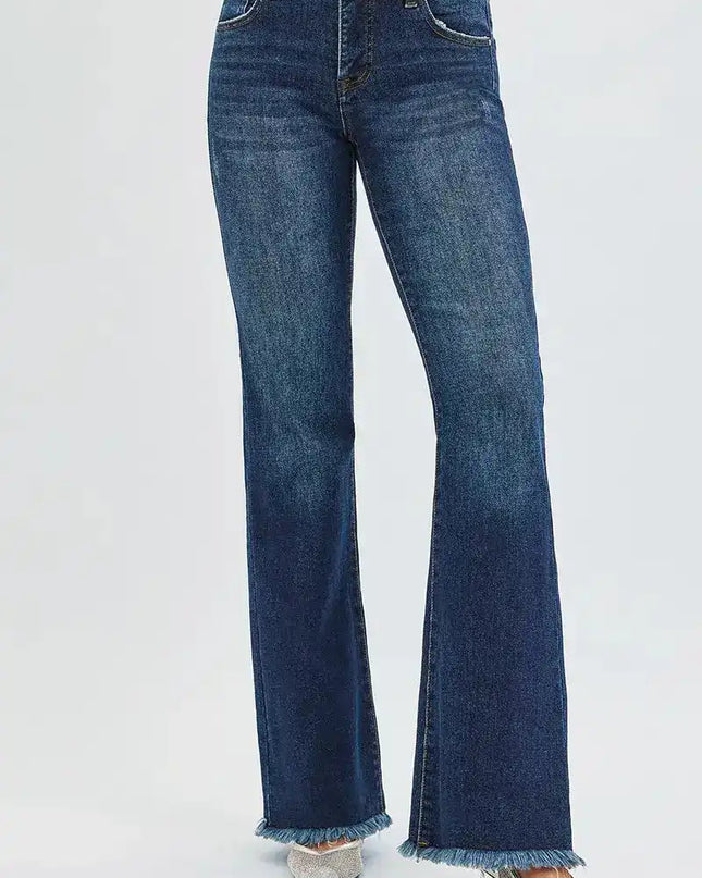RISEN Tummy Control Mid Rise Flare Jeans - Sleekdenim.com