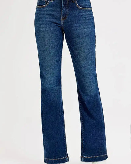 RISEN Tummy Control Mid Rise Flare Jeans - Sleekdenim.com