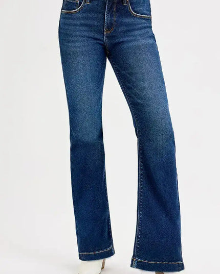 RISEN Tummy Control Mid Rise Flare Jeans - Sleekdenim.com
