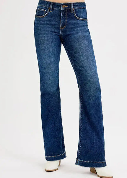 RISEN Tummy Control Mid Rise Flare Jeans - Sleekdenim.com