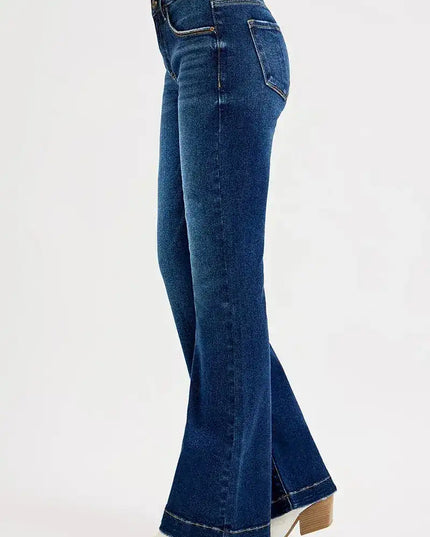 RISEN Tummy Control Mid Rise Flare Jeans - Sleekdenim.com