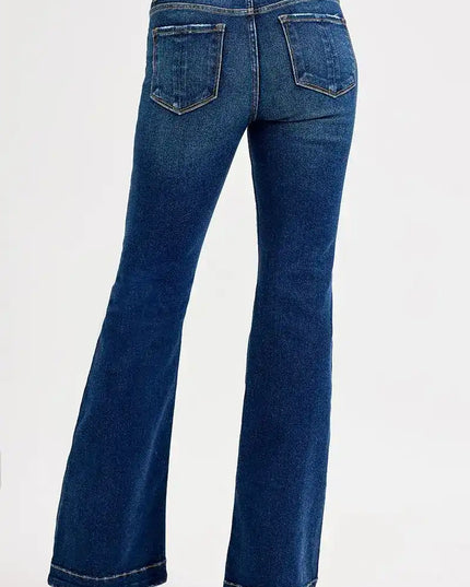 RISEN Tummy Control Mid Rise Flare Jeans - Sleekdenim.com