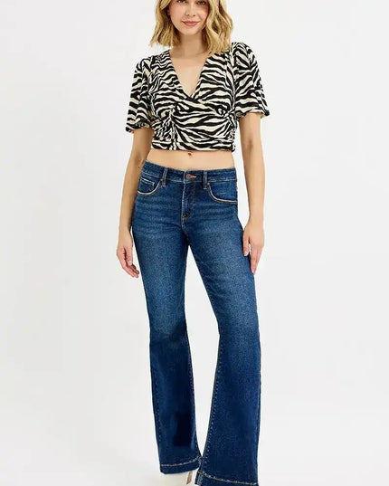 RISEN Tummy Control Mid Rise Flare Jeans - Sleekdenim.com