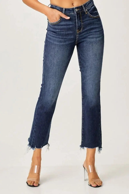 Risen Full Size Frayed Hem Cropped Straight Jeans - Sleekdenim.com