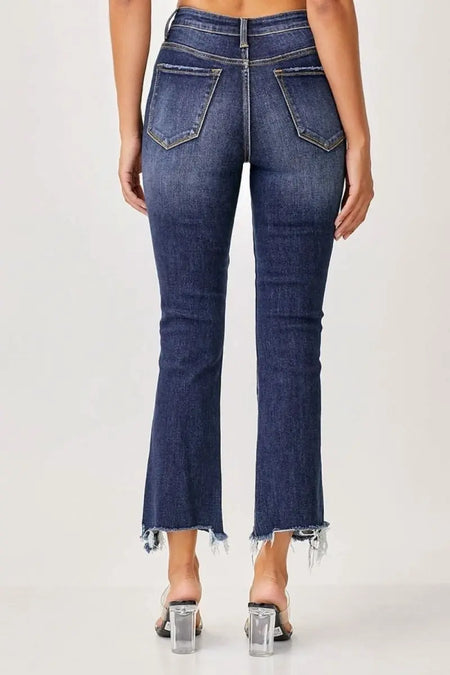 Risen Full Size Frayed Hem Cropped Straight Jeans - Sleekdenim.com