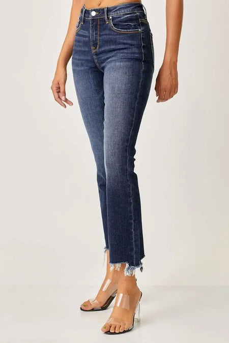 Risen Full Size Frayed Hem Cropped Straight Jeans - Sleekdenim.com