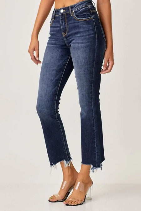 Risen Full Size Frayed Hem Cropped Straight Jeans - Sleekdenim.com