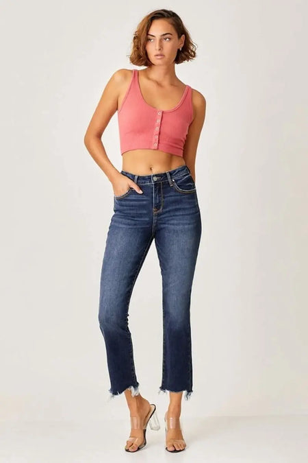 Risen Full Size Frayed Hem Cropped Straight Jeans - Sleekdenim.com