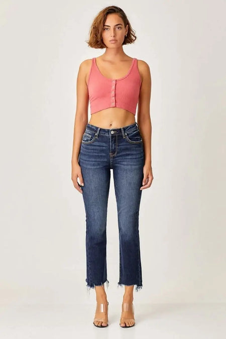 Risen Full Size Frayed Hem Cropped Straight Jeans - Sleekdenim.com