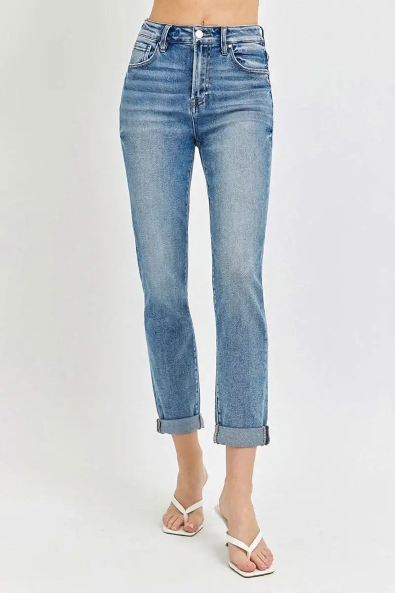 Risen Full Size High Rise Cropped Roll Up Jeans - Sleekdenim.com