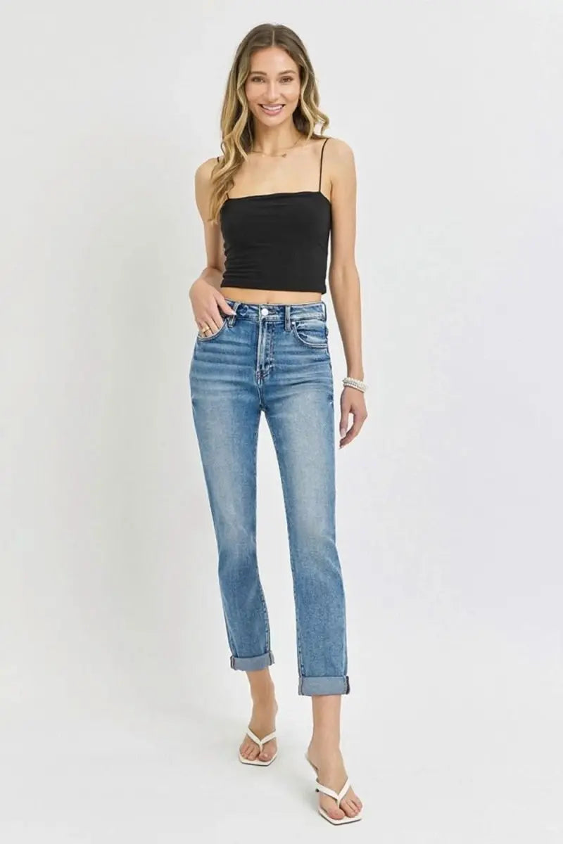 Risen Full Size High Rise Cropped Roll Up Jeans - Sleekdenim.com