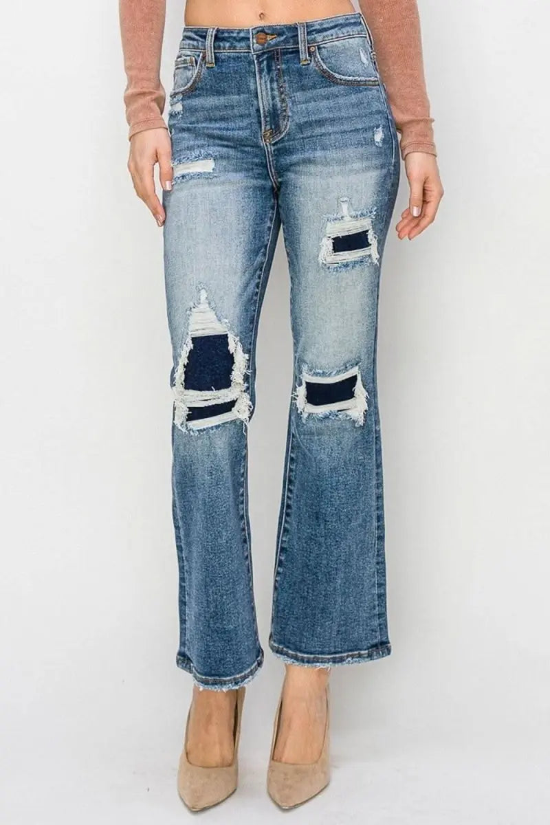 Risen Full Size High Rise Distressed Ankle Flare Jeans - Sleekdenim.com