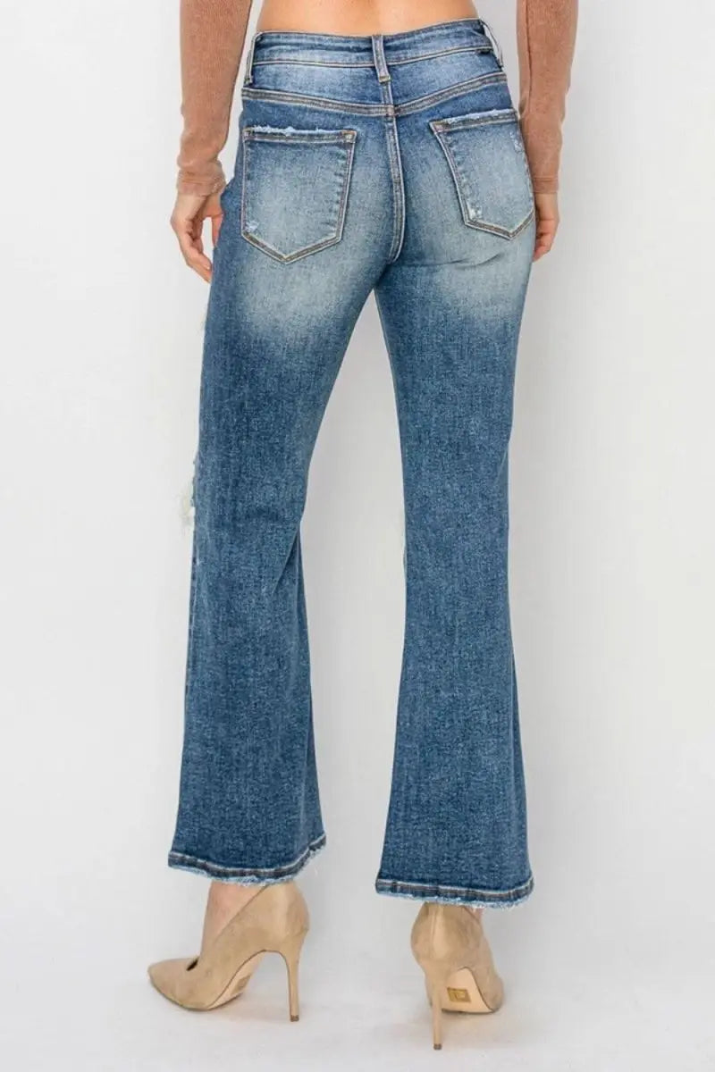 Risen Full Size High Rise Distressed Ankle Flare Jeans - Sleekdenim.com