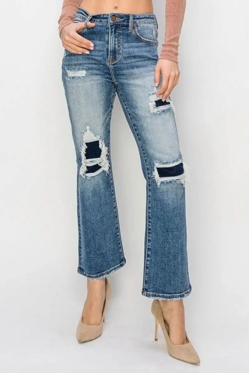 Risen Full Size High Rise Distressed Ankle Flare Jeans - Sleekdenim.com