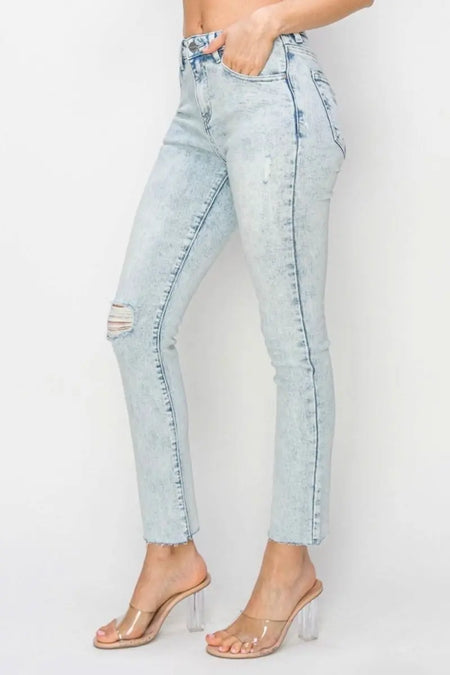 Risen Full Size High Rise Distressed Skinny Jeans - Sleekdenim.com