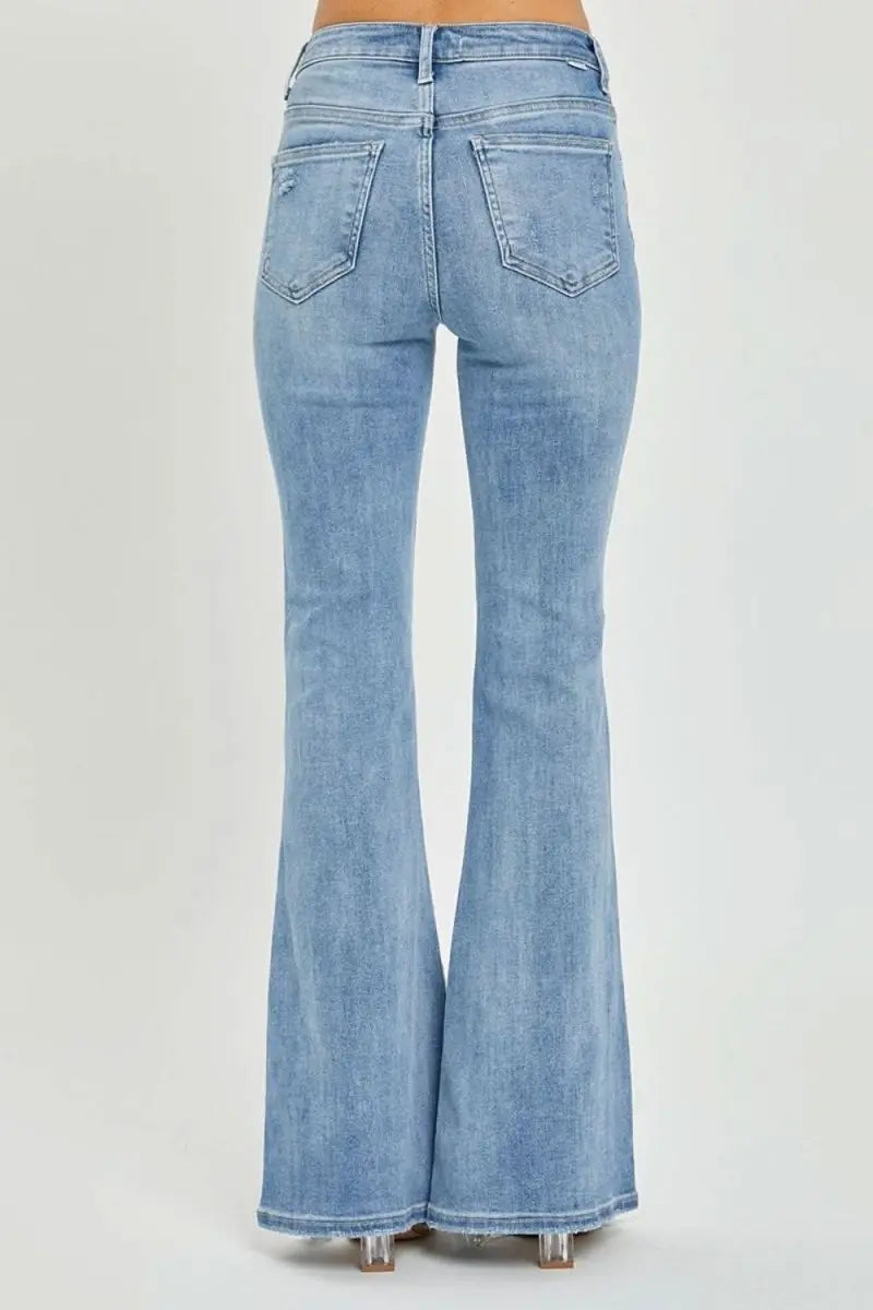 Risen Full Size High Rise Frayed Hem Flare Jeans - Sleekdenim.com