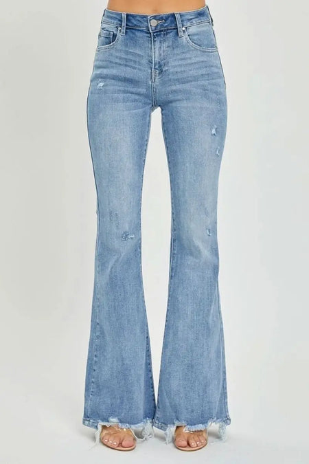 Risen Full Size High Rise Frayed Hem Flare Jeans - Sleekdenim.com