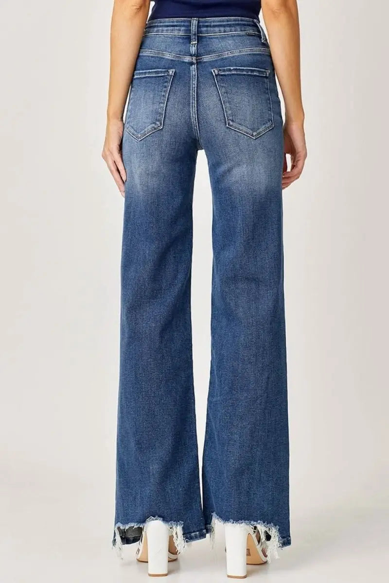 Risen Full Size High Rise Frayed Hem Wide Leg Jeans - Sleekdenim.com