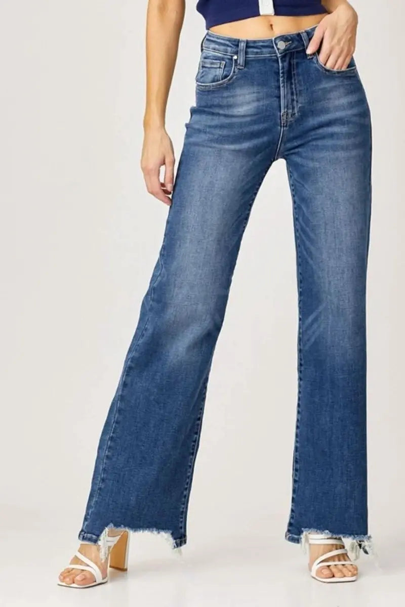 Risen Full Size High Rise Frayed Hem Wide Leg Jeans - Sleekdenim.com