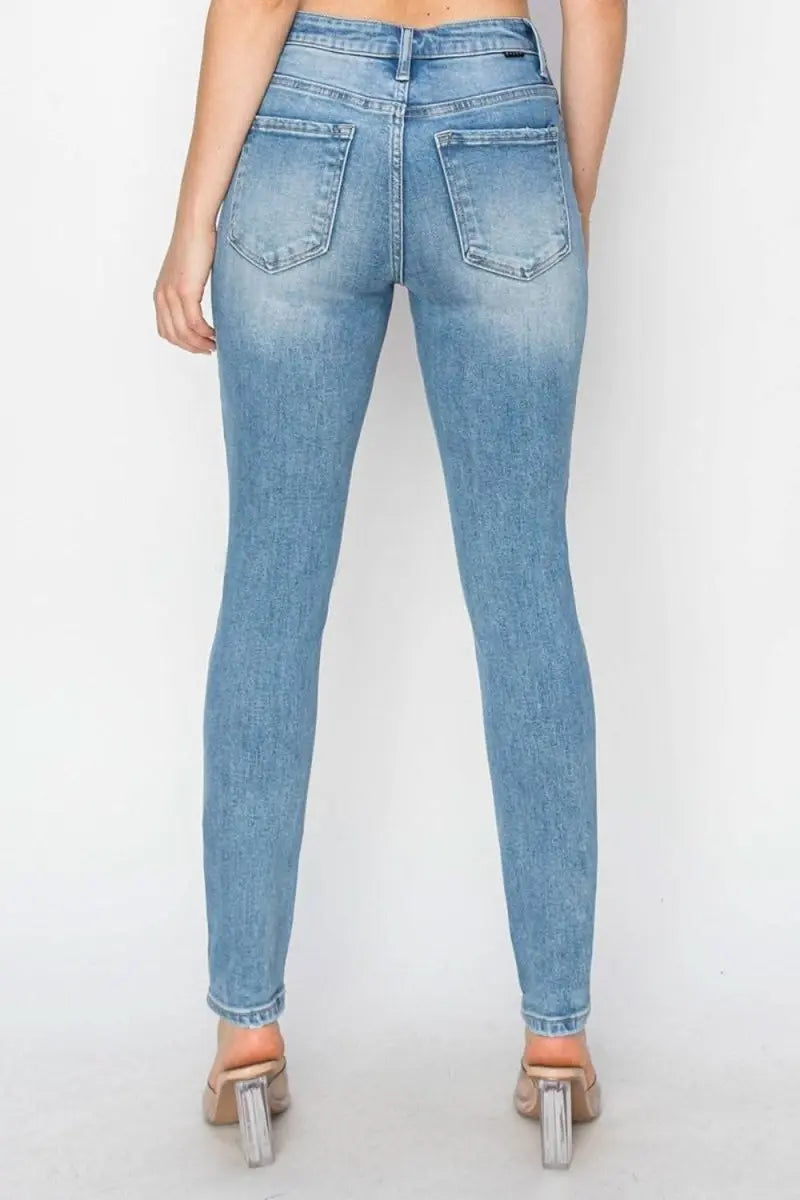 Risen Full Size High Rise Knee Distressed Skinny Jeans - Sleekdenim.com