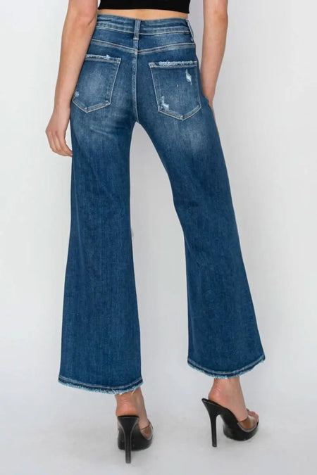 Risen Full Size High Rise Patch Detailed Wide Leg Crop Jeans - Sleekdenim.com