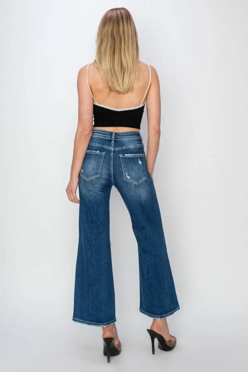 Risen Full Size High Rise Patch Detailed Wide Leg Crop Jeans - Sleekdenim.com